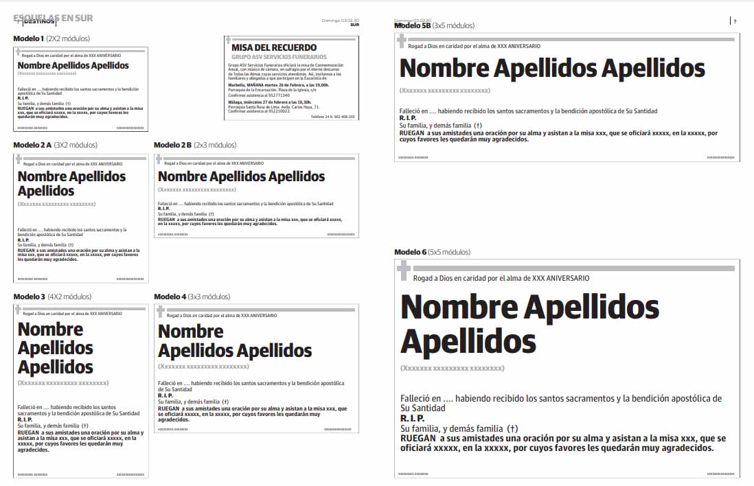 Comparación de tamaños de esquelas de diario sur